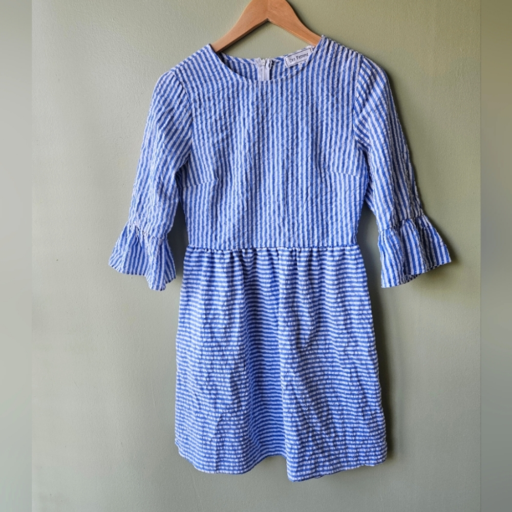 3/$20 Ces Femme Cotton Striped Bell Sleeve Dress Size Small